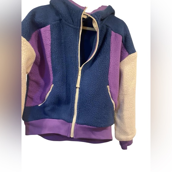 NWT Free People full zip fleece hoodie BLACK GRAPE COMBO Size XS - Picture 2 of 5